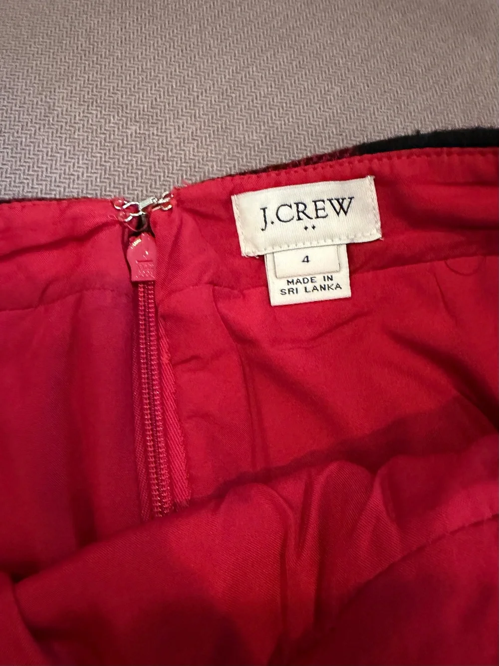 J. Crew Red and Black Plaid Ruffle Wool Mini Skirt
